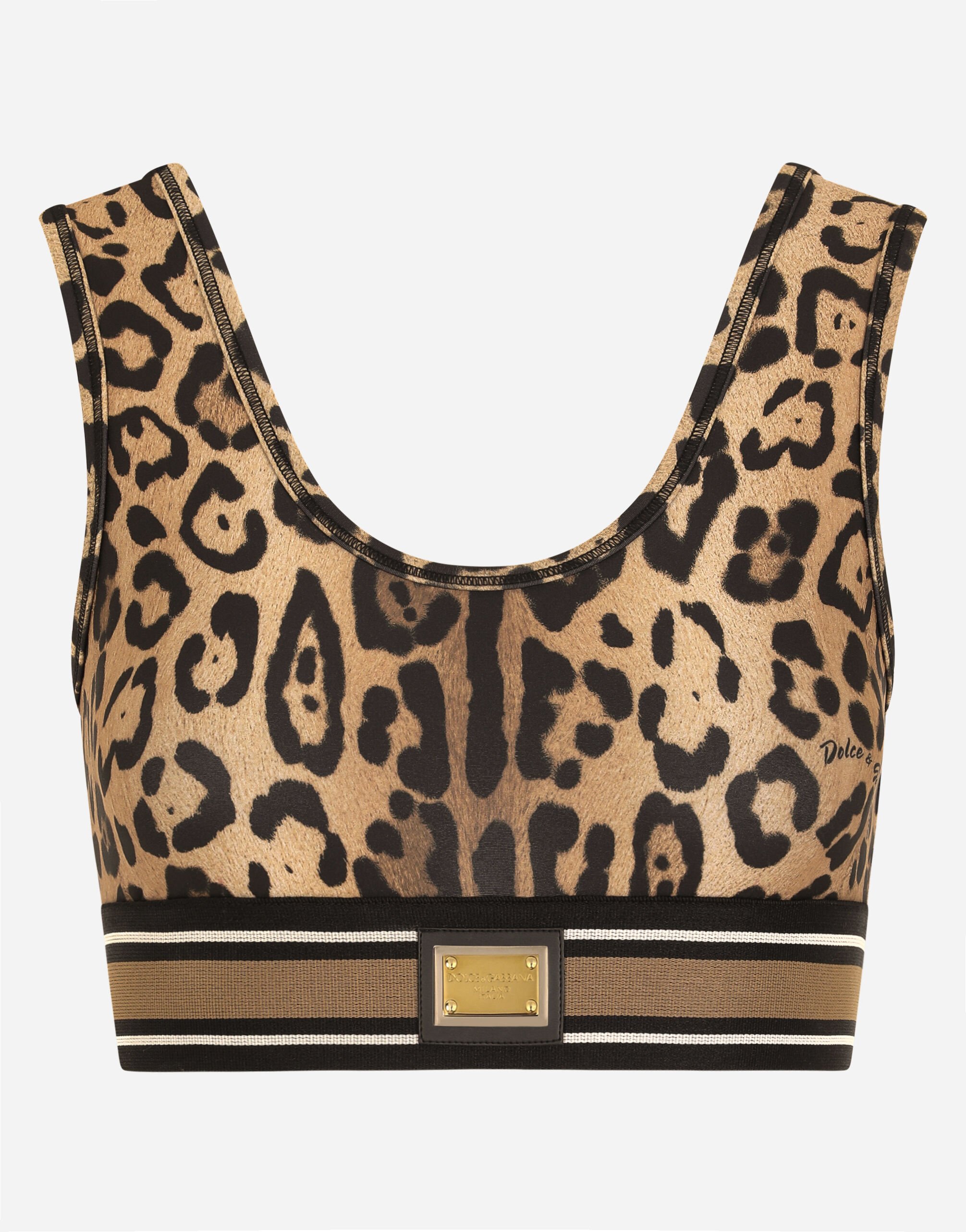 Dolce & Gabbana Leopard-print spandex/jersey crop top Multicolor I7AAJWG7BPT