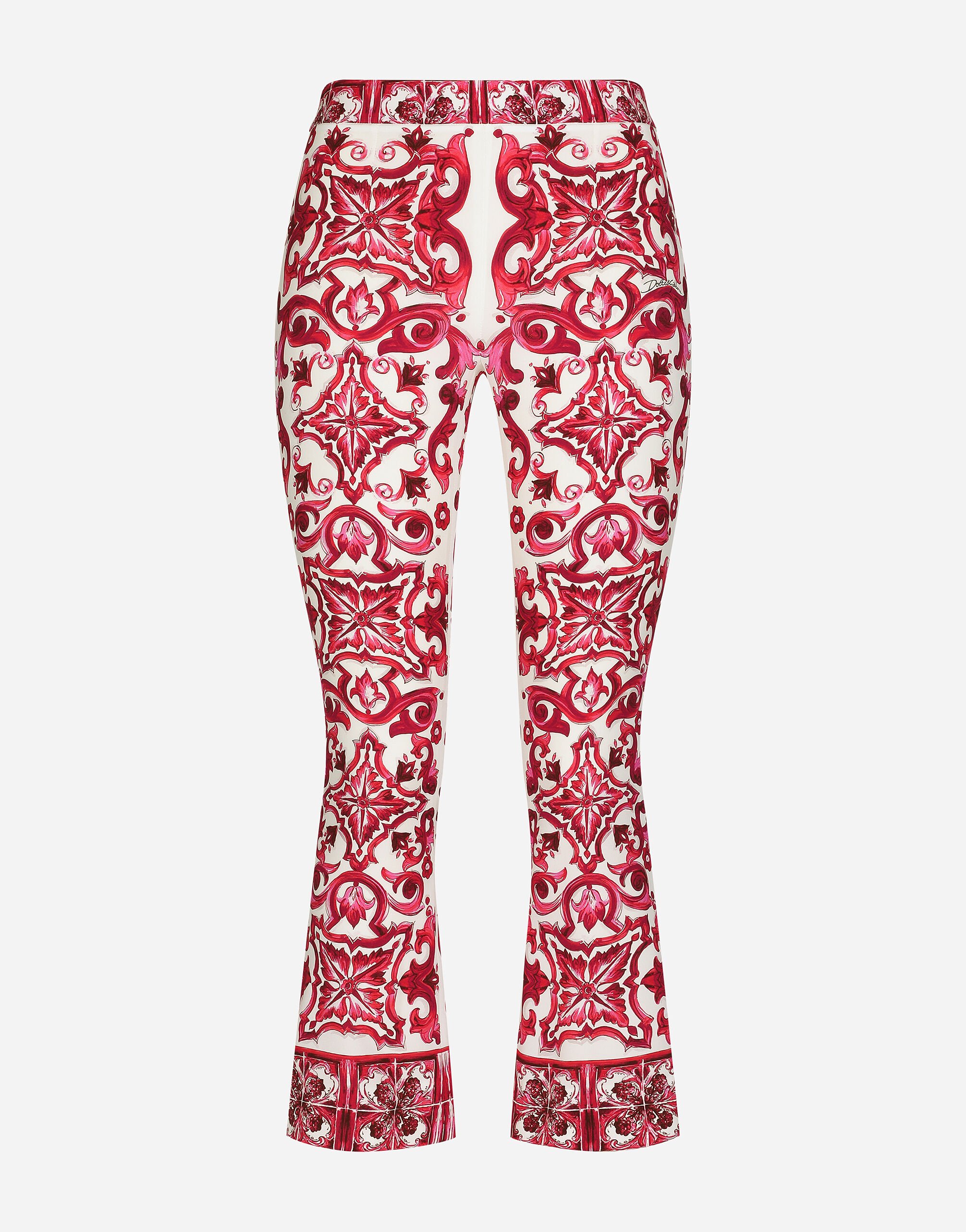 Dolce & Gabbana Flared trumpet-leg charmeuse pants with Majolica print Black FTAG1TG9921