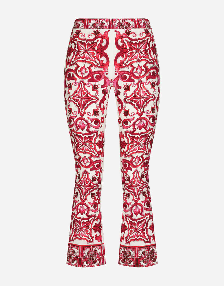 Dolce & Gabbana Trompetenhose aus Charmeuse Majolika-Print Mehrfarbig FTAG7THPABP