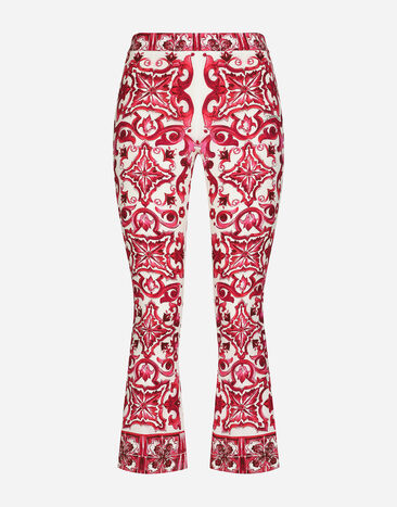 Dolce & Gabbana Flared trumpet-leg charmeuse pants with Majolica print Black F9R14LGDBVO