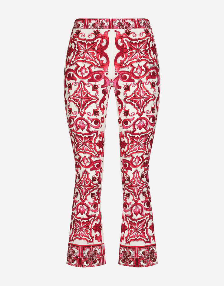 Dolce&Gabbana Flared trumpet-leg charmeuse pants with Majolica print Multicolor FTAG7THPABP