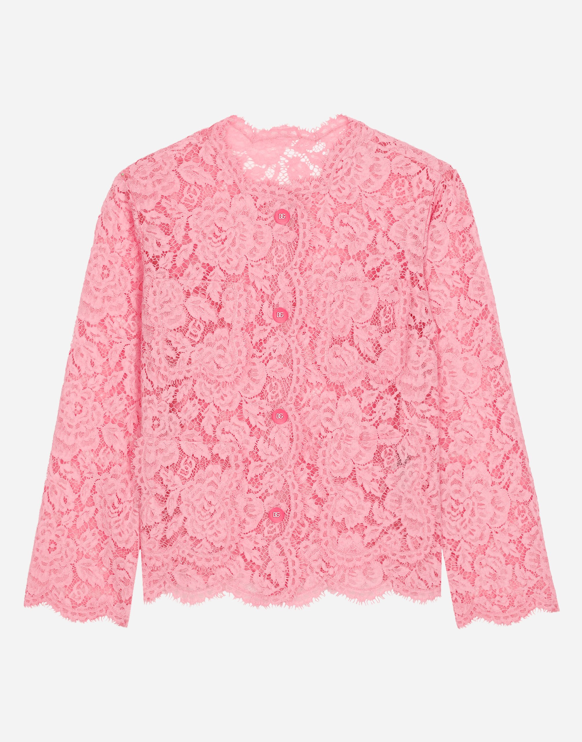 Dolce & Gabbana Einreihige Jacke aus Spitze Rosa F79DATFMMHN