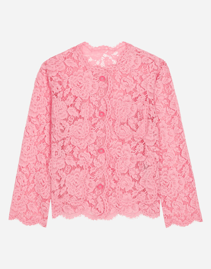 Dolce & Gabbana Chaqueta de encaje con botonadura sencilla Rosa F29TUTGDBLJ