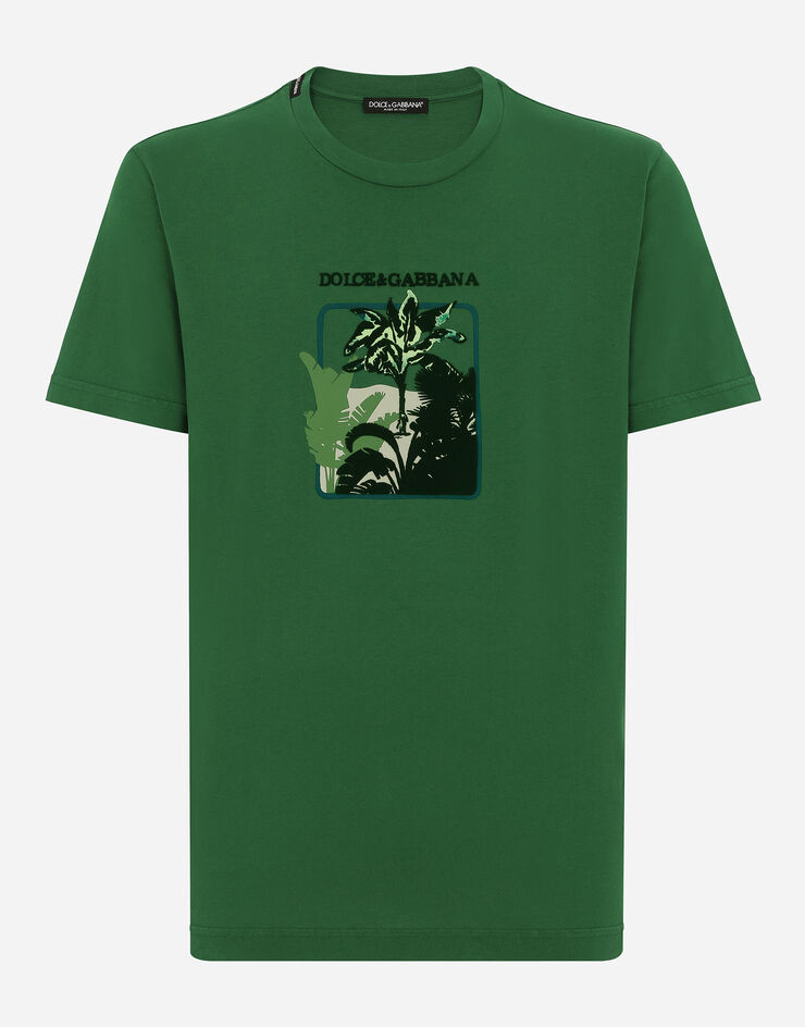 Dolce & Gabbana Camiseta de manga corta de algodón con estampado Banano Verde G8RN8TG7K1T