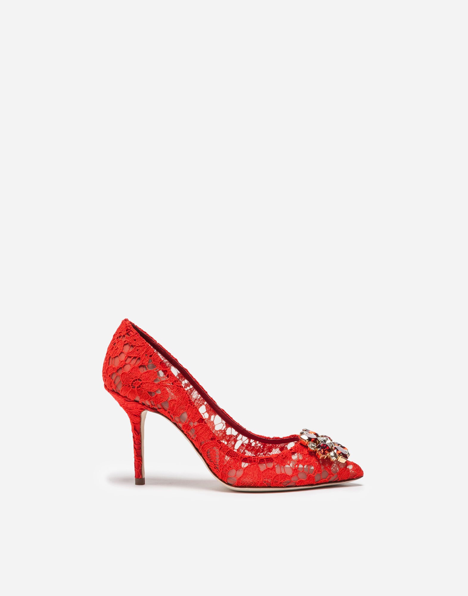 Dolce & Gabbana Zapatos escotados de encaje Taormina con cristales Blanco/Rosa CK1791AX589