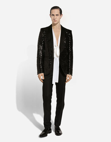Dolce & Gabbana Single-breasted Sicilia-fit jacket with sequin embellishment Black G2UG2TFLSGD