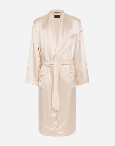 Dolce & Gabbana Silk satin robe with metal DG logo Grey M3D03JONN97