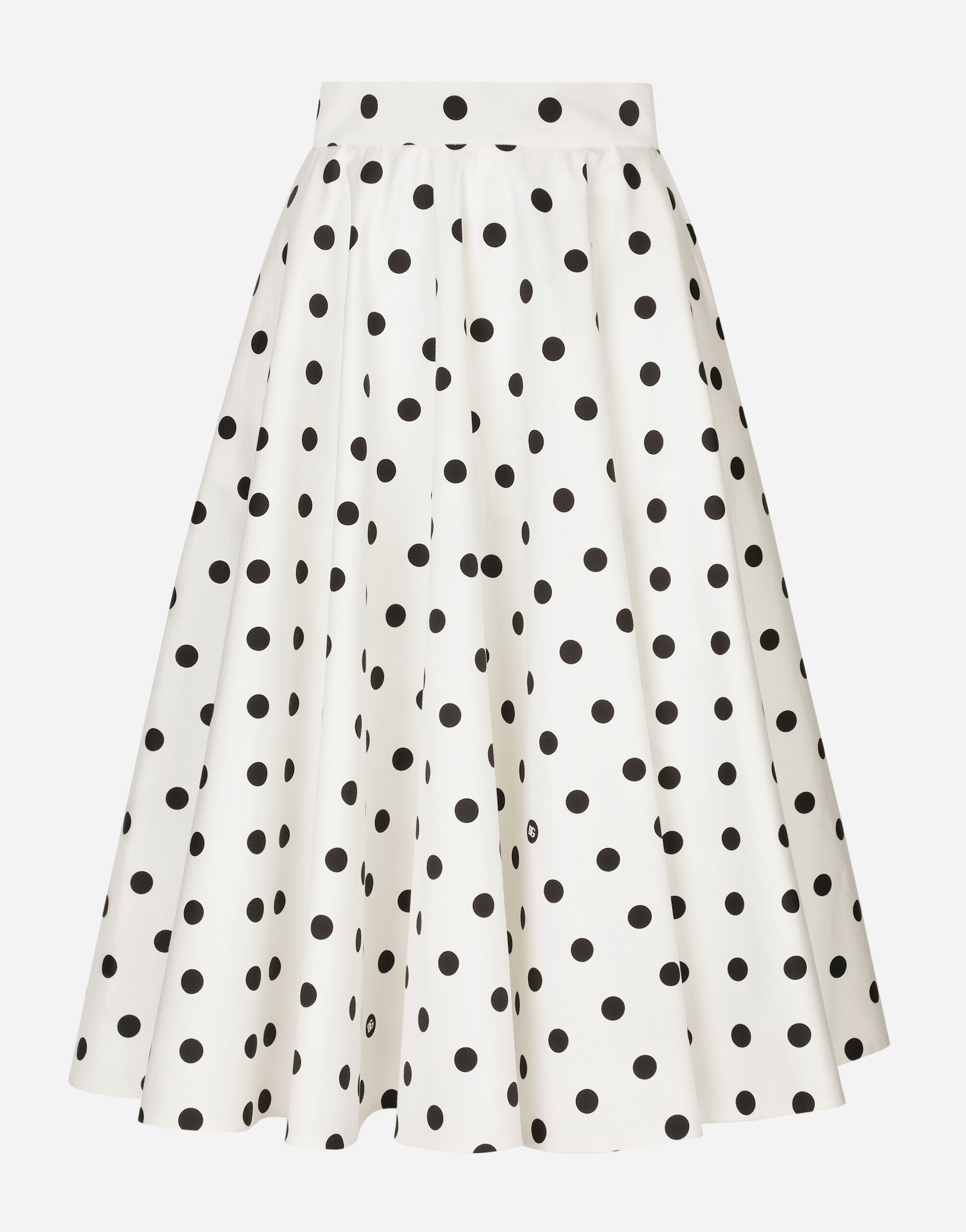 Dolce & Gabbana Cotton drill calf-length circle skirt with polka-dot print Black F290XTFU28D