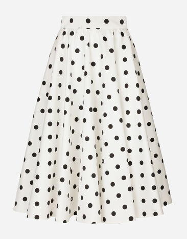 Dolce & Gabbana Cotton drill calf-length circle skirt with polka-dot print Print F5P61TFSFNR