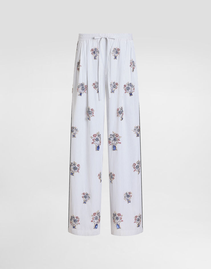 Dolce & Gabbana Striped poplin trousers with crystal flower embroidery Multicolor FTDJDZGDDSK