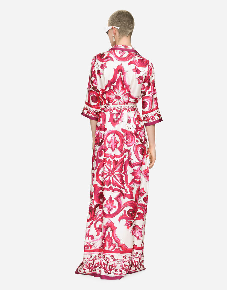 Dolce & Gabbana ロングシャツドレス ツイル マヨリカプリント マルチカラー F0AH2THI1BD