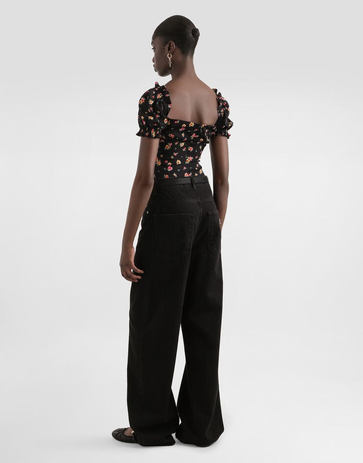 Dolce & Gabbana Top aus Charmeuse mit Blümchen-Print Mehrfarbig F7BH9TFSA8F