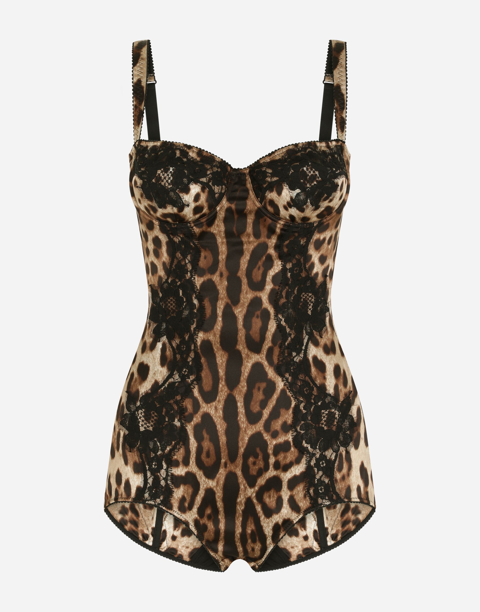Dolce & Gabbana Silk balconette lingerie bodysuit with leopard-print lace details Black O2F63TONQ79