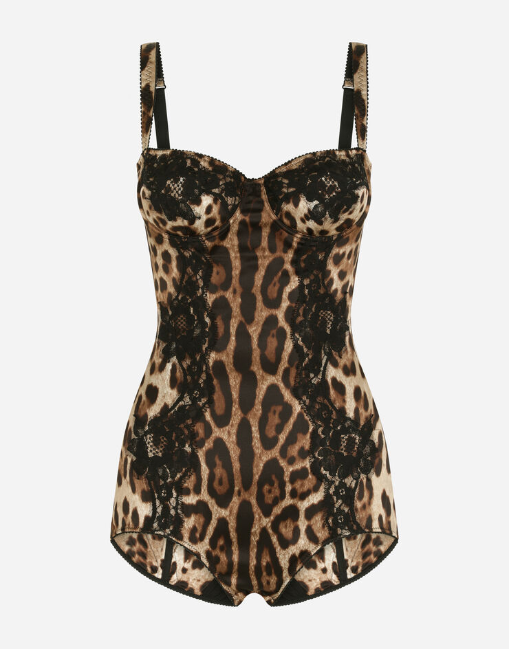 Dolce & Gabbana Unterwäsche-body balconette aus seide mit details aus spitze leoprint Mehrfarbig O9A05TFSAXY