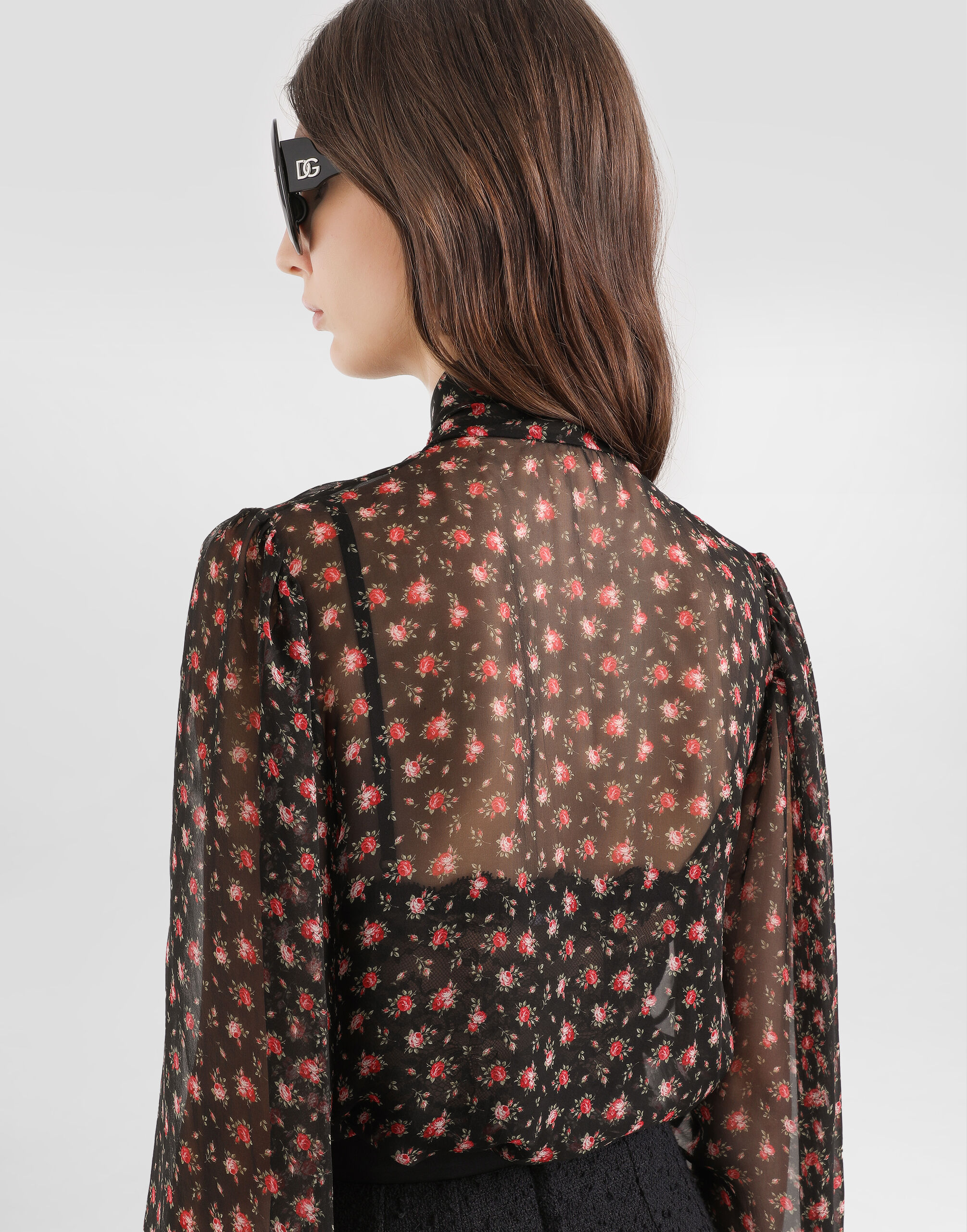 Small rose-print chiffon top in Multicolor for Women | Dolce&Gabbana®