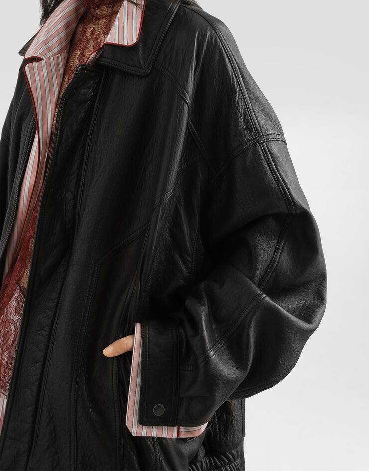 Dolce & Gabbana Single-breasted leather jacket Black F9U59LHUL1L