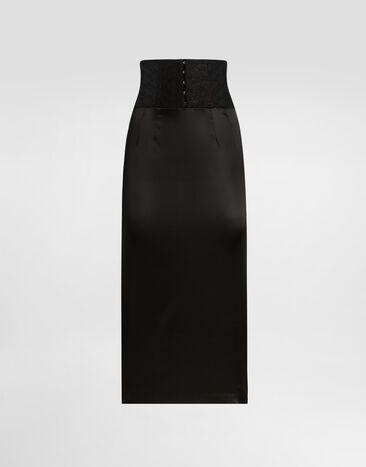 Dolce & Gabbana Satin calf-length skirt with corset-style belt detail Print F4BBOTIS1Y7