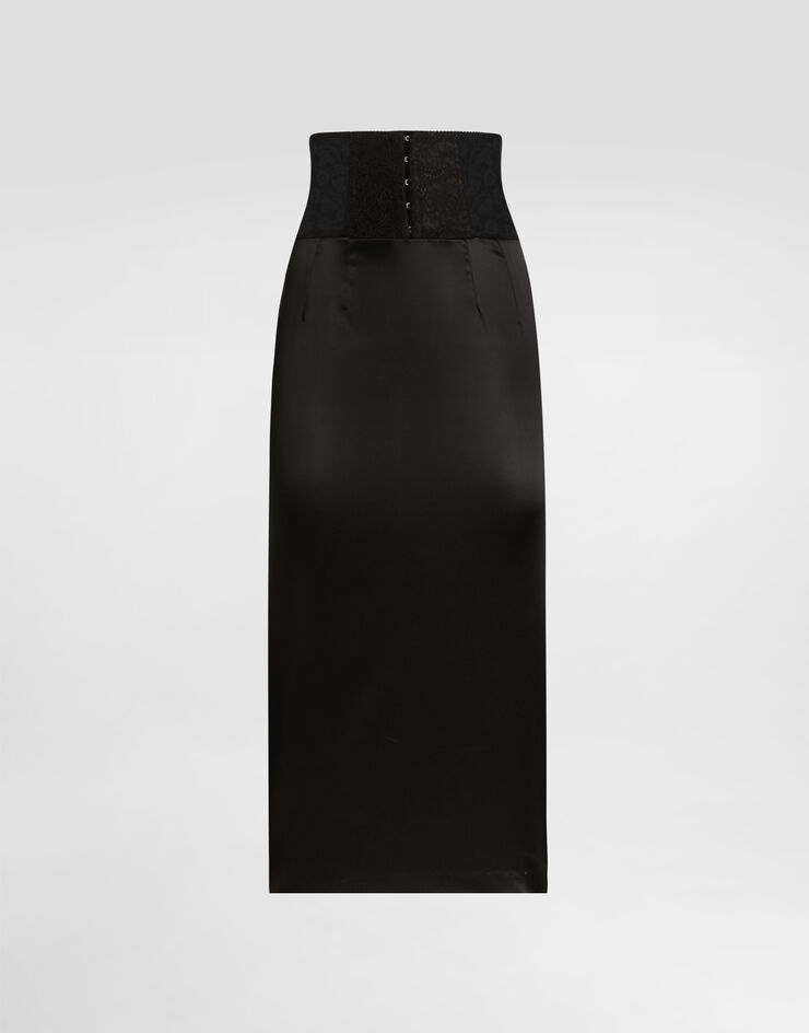 Dolce & Gabbana تنورة ساتان بطول للربلة وتفصيل حزام طراز كورسيه أسود F4CI1TFURAD