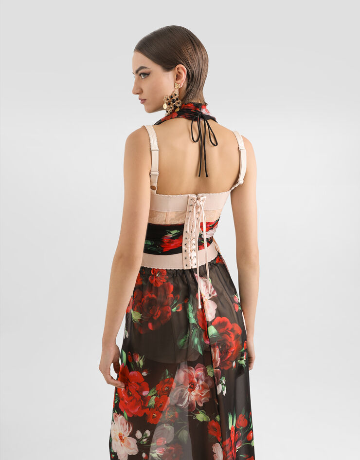 Dolce & Gabbana Top bustier in marquisette e chiffon stampa Fiori Stampa F7AW9TIS1Y6