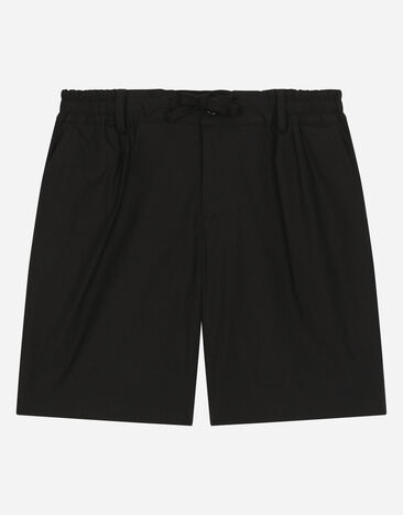 DolceGabbanaSpa Bermudas de popelina elástica con placa con logotipo Negro L42Q95FUFIP