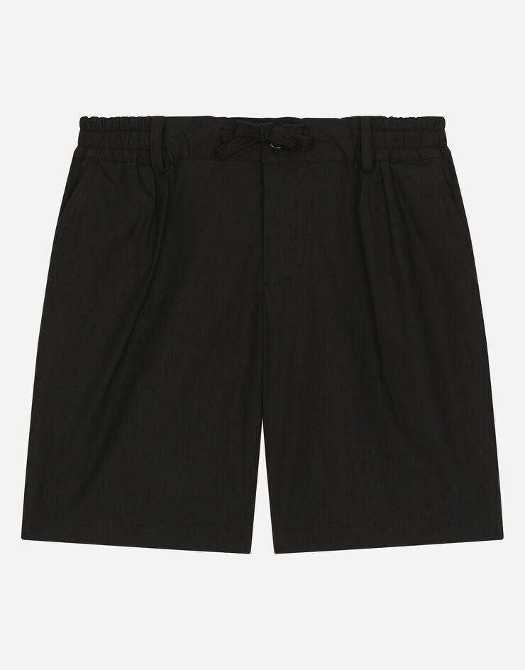 DolceGabbanaSpa Bermudas aus Stretch-Popeline mit Logoplakette Schwarz L42Q95FUFIP