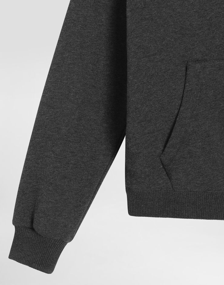 Dolce & Gabbana Cotton hooded sweatshirt with DG araldico patch Grey L4JWMRG7PKO