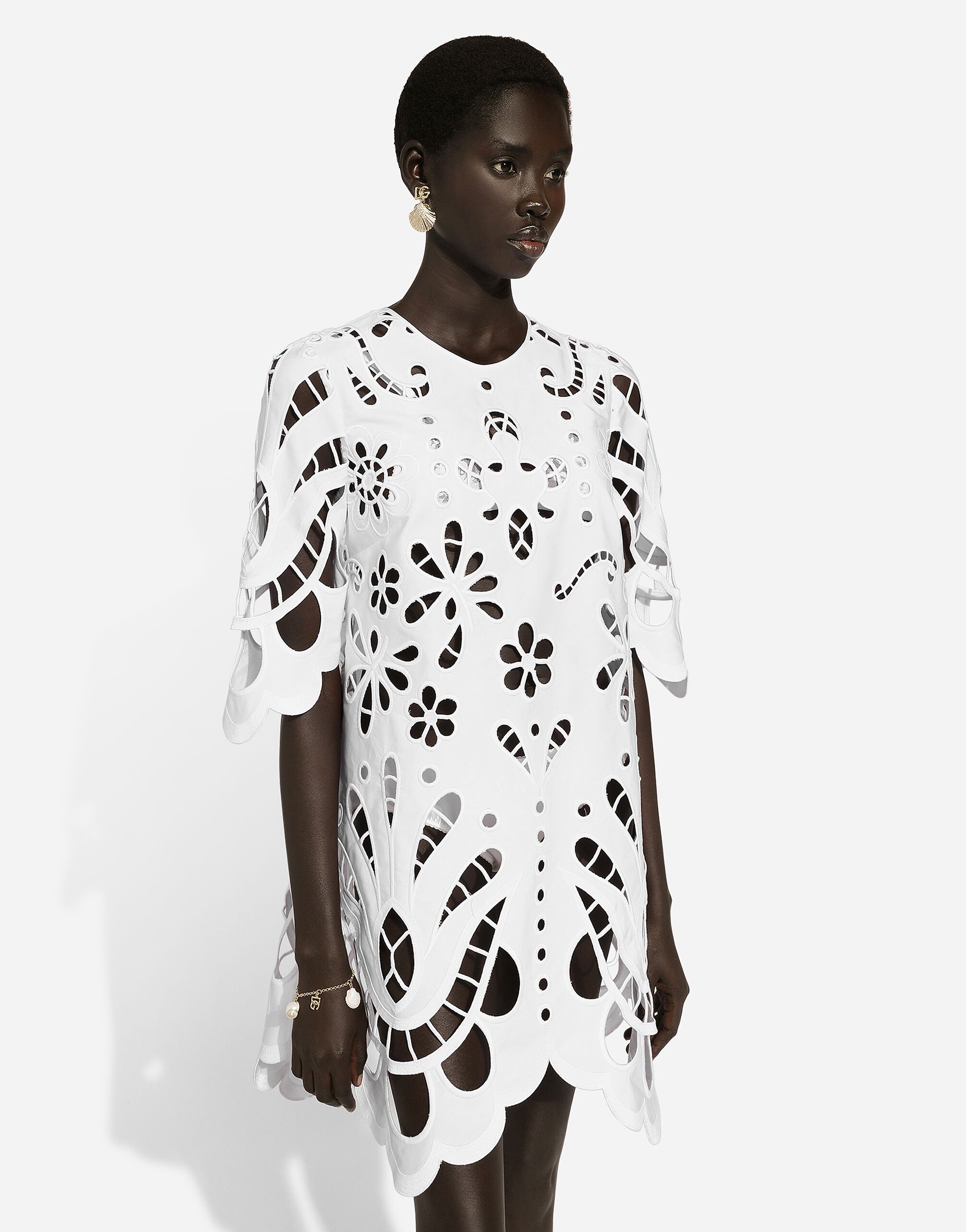 Cotton midi dress with cut-out detailing in White for Women