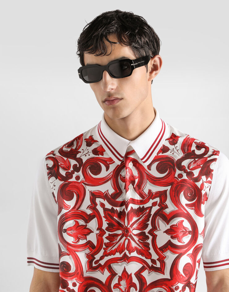Dolce & Gabbana Majolica-print polo shirt in silk Dolce & Gabbana Majolica-print polo shirt in silk Multicolor GXZ18TJGMJ2