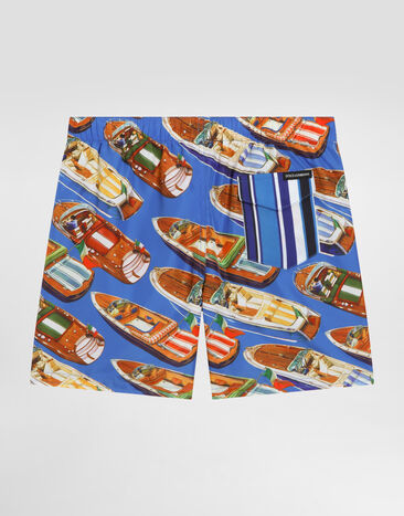 Dolce & Gabbana Medium nylon swim shorts with motorboat print and stripes Multicolor L4J818ON0D4