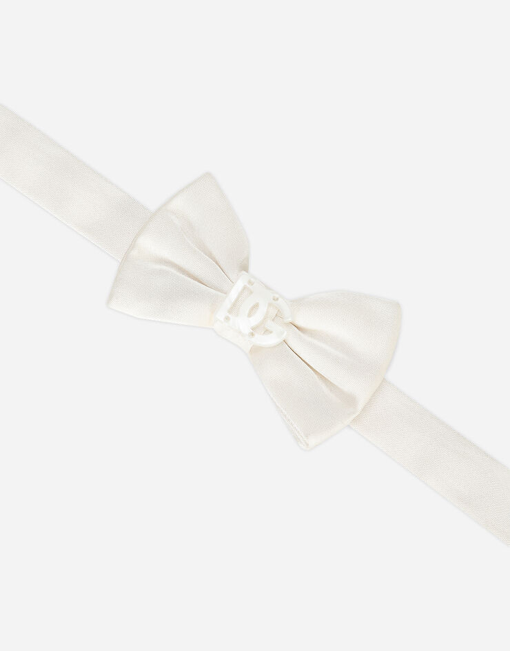 Dolce & Gabbana ربطة عنق فيونكة من الحرير مع شعار DG من عرق اللؤلؤ أبيض L0EGH3G0U05