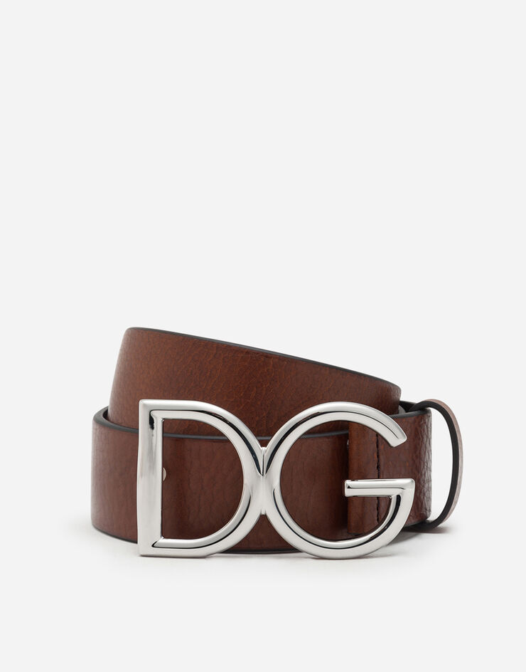 Dolce & Gabbana Tumbled leather belt with DG logo MARRONE BC4245AI894