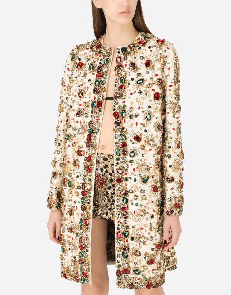 Dolce & Gabbana Jacquard coat with embroidery Multicolor F0B9AZGDAME