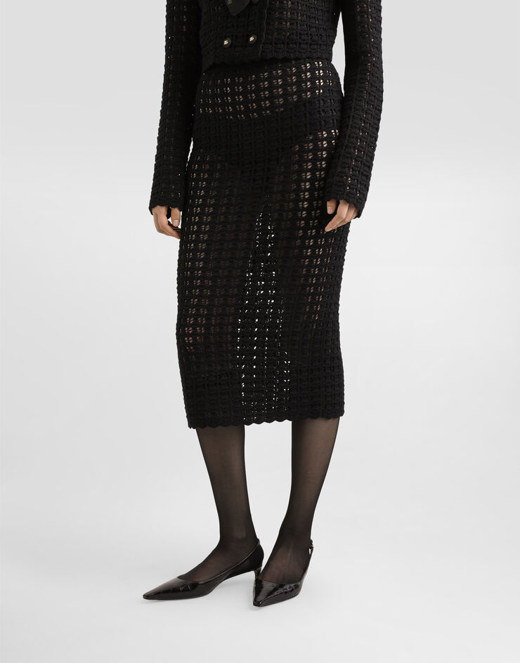 Dolce & Gabbana Falda longuette de punto de ganchillo de lana Negro FXO13TJCVWH