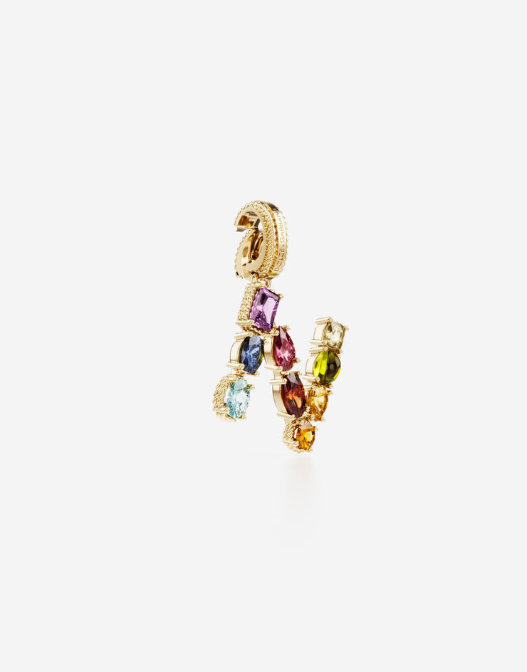 Dolce & Gabbana Подвеска в форме буквы N Rainbow alphabet из желтого золота 18 карат с разноцветными камнями ЗОЛОТОЙ WANR2GWMIXN