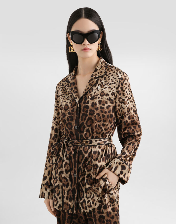 Dolce & Gabbana Leopard-print satin pajama shirt with belt Multicolor F5I89TFSAXY