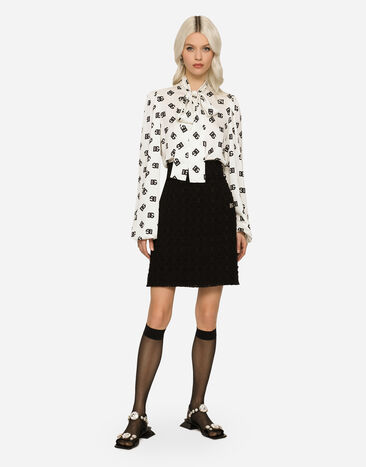 Dolce & Gabbana Rush-stitch skirt with side slit Black F4CB0TFUTBI