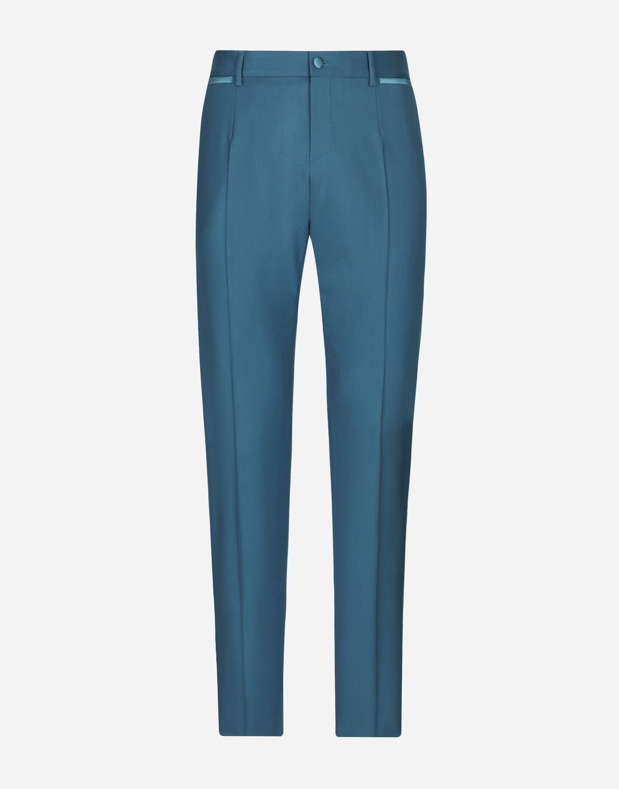 Stretch wool tuxedo pants in Blue for Dolce Gabbana US