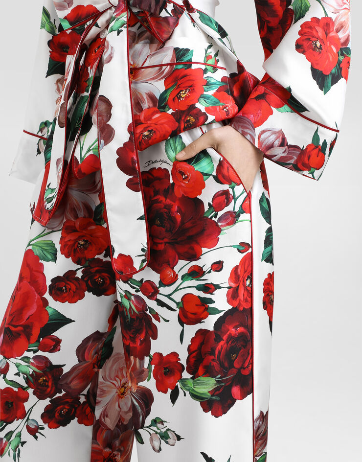 Dolce & Gabbana Satin pajama pants with rose print Print FTAMPTIS1ZD