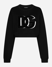Dolce&Gabbana Cropped jersey sweatshirt with DG logo patch Beige F9N83TFUGRR