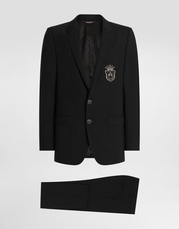 Dolce & Gabbana Single-breasted wool Martini-fit suit with bee and crown emblem Black G2QS7TFU4MC