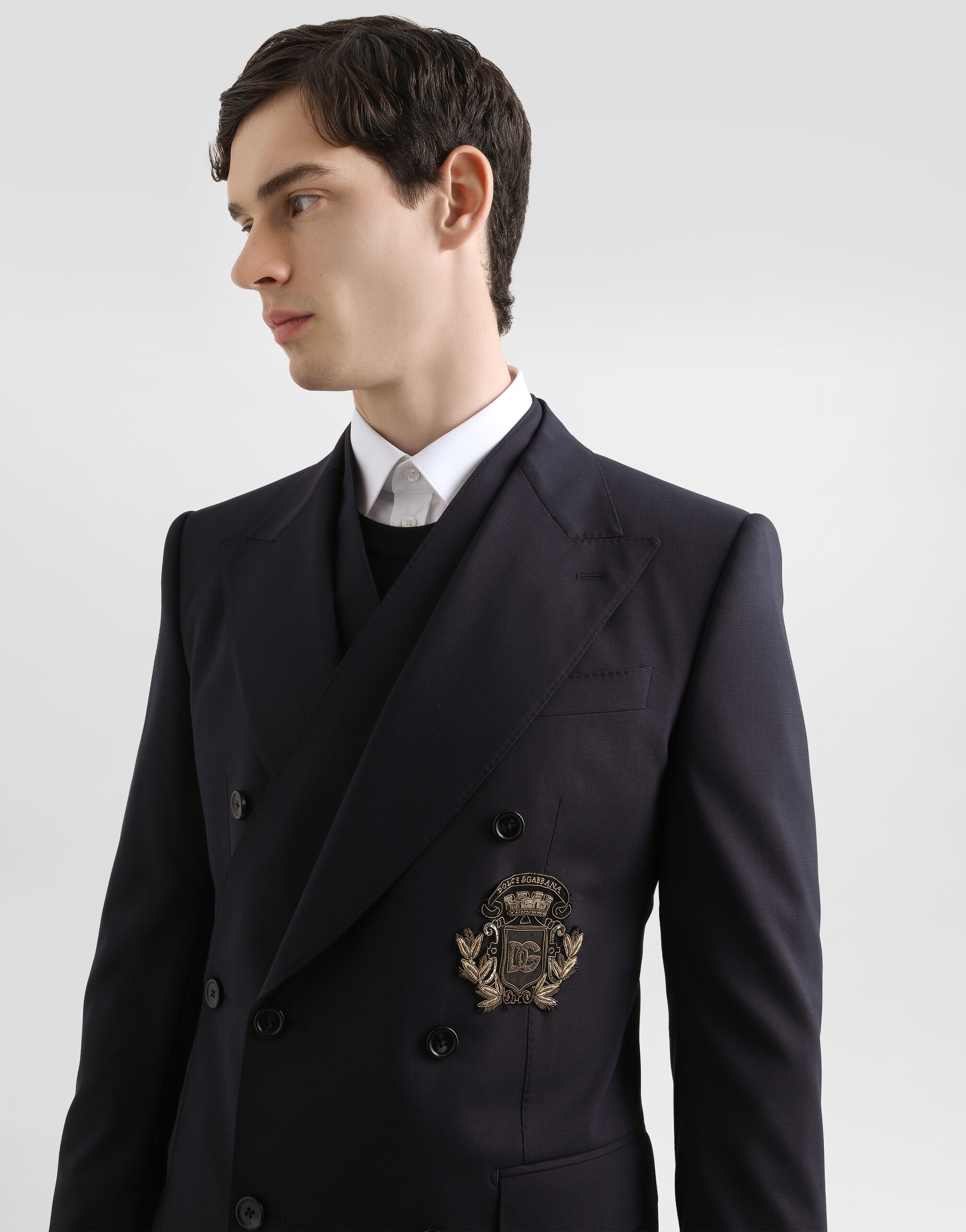 Double-breasted sicilia wool canvas jacket in Blue for Men