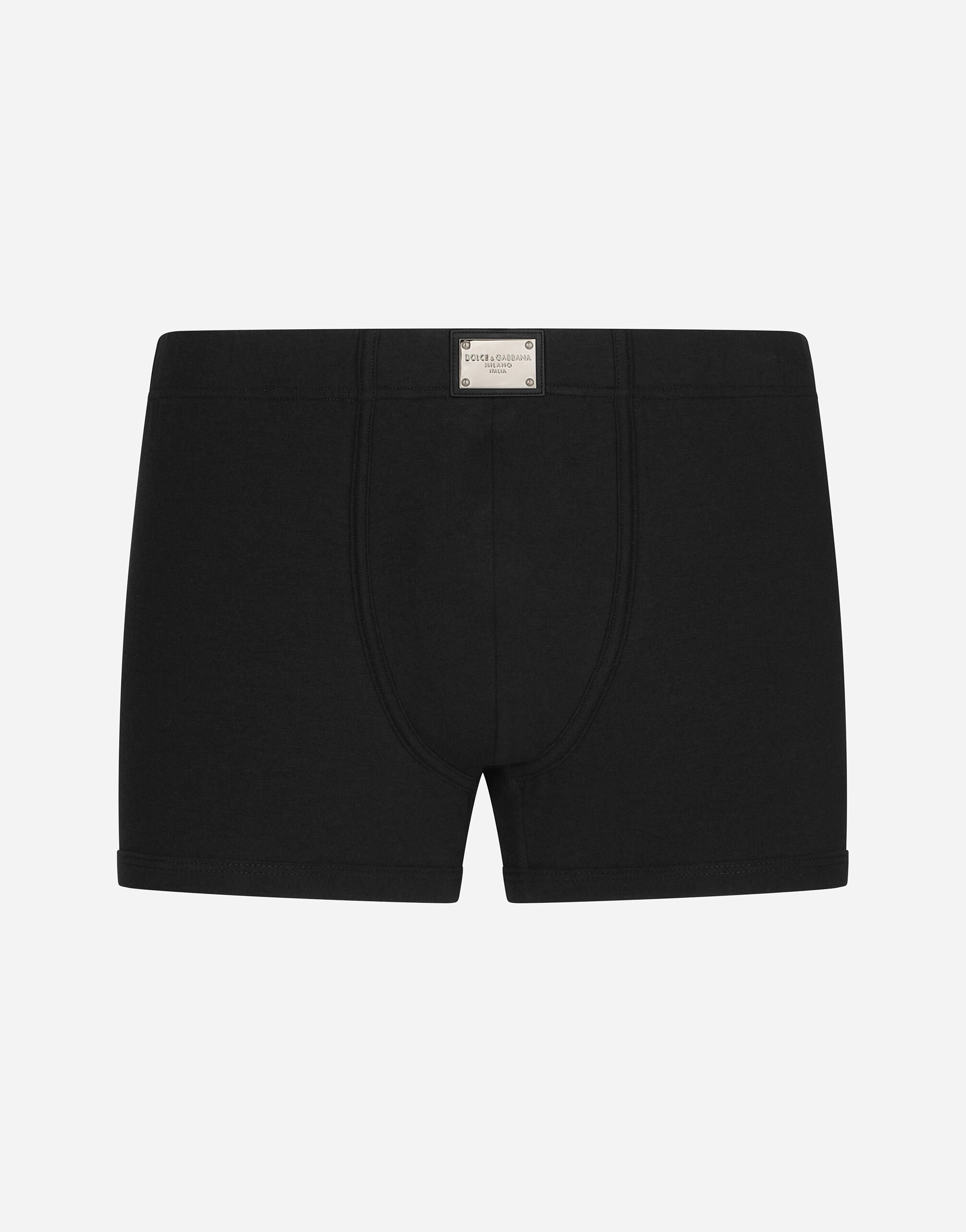 Two way stretch boxers with logo tag in Black for Men Dolce Gabbana