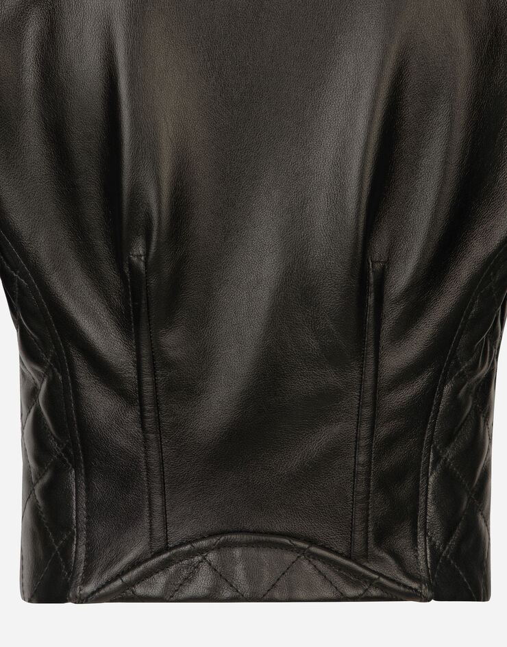 Dolce&Gabbana Kurze Bikerjacke aus Leder Schwarz F9R37LHULMU