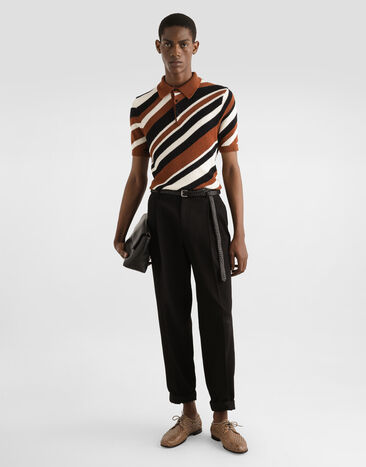 Dolce & Gabbana Pull polo en coton à manches courtes et rayures en intarsia Multicolore GXZ64TJFMMS