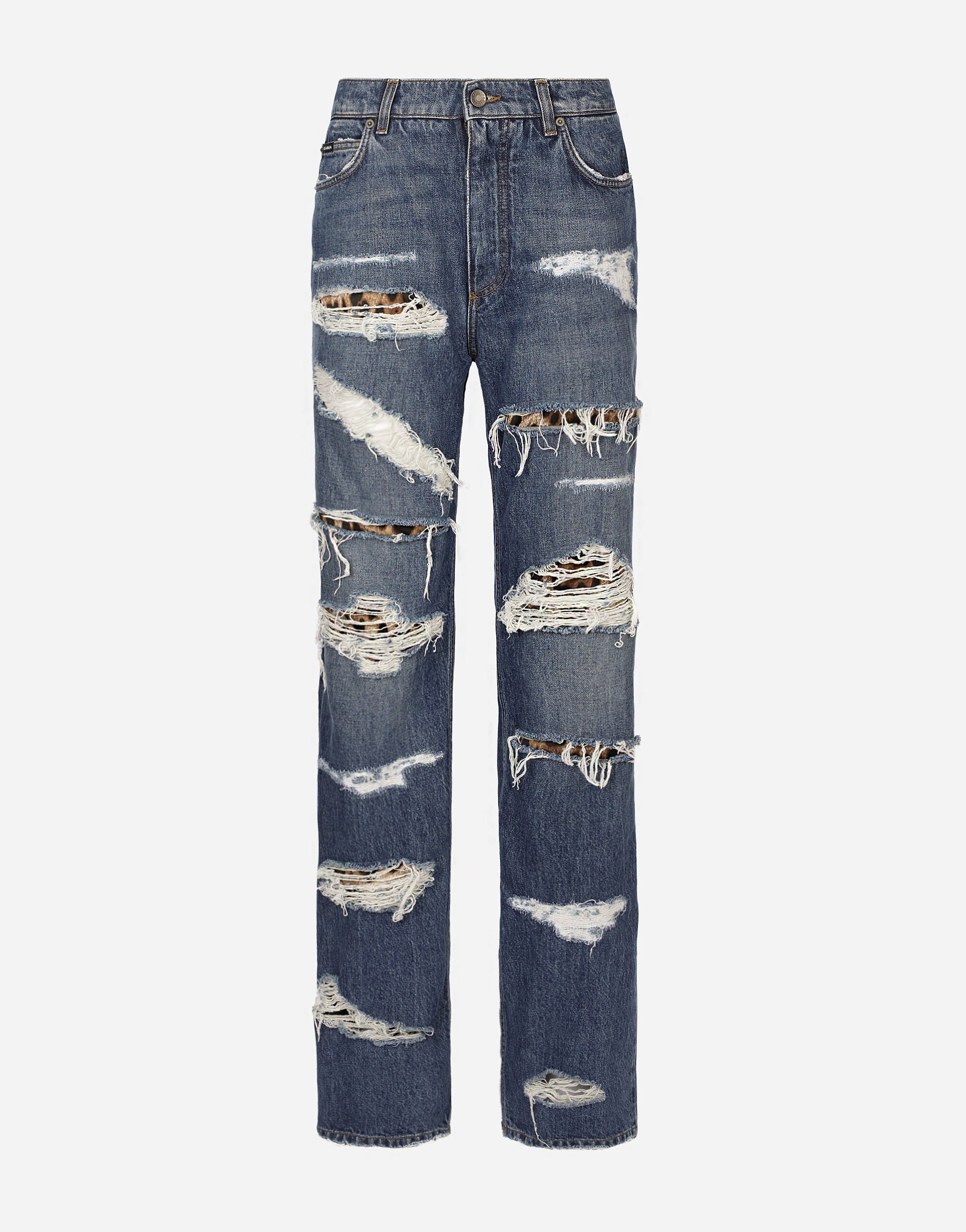 Dolce & Gabbana Jeans loose fit in denim con rotture Stampa animalier BB7116AM568
