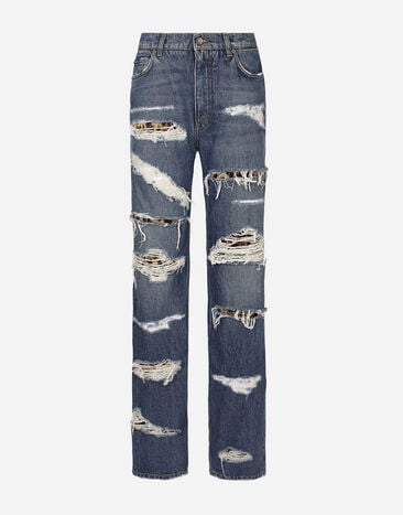 Dolce & Gabbana Loose-fit jeans with ripped details Animal Print BB7116AM568