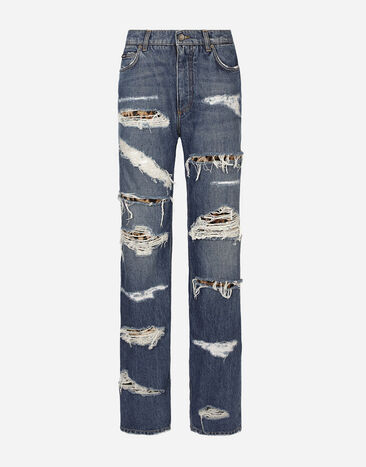Dolce & Gabbana Jeans loose fit in denim con rotture Stampa animalier BB7116AM568