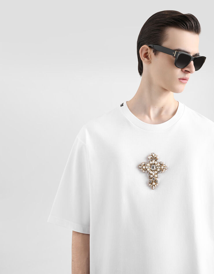 Dolce & Gabbana Camiseta de algodón con parche precioso Blanco G8PB8ZG7O4H