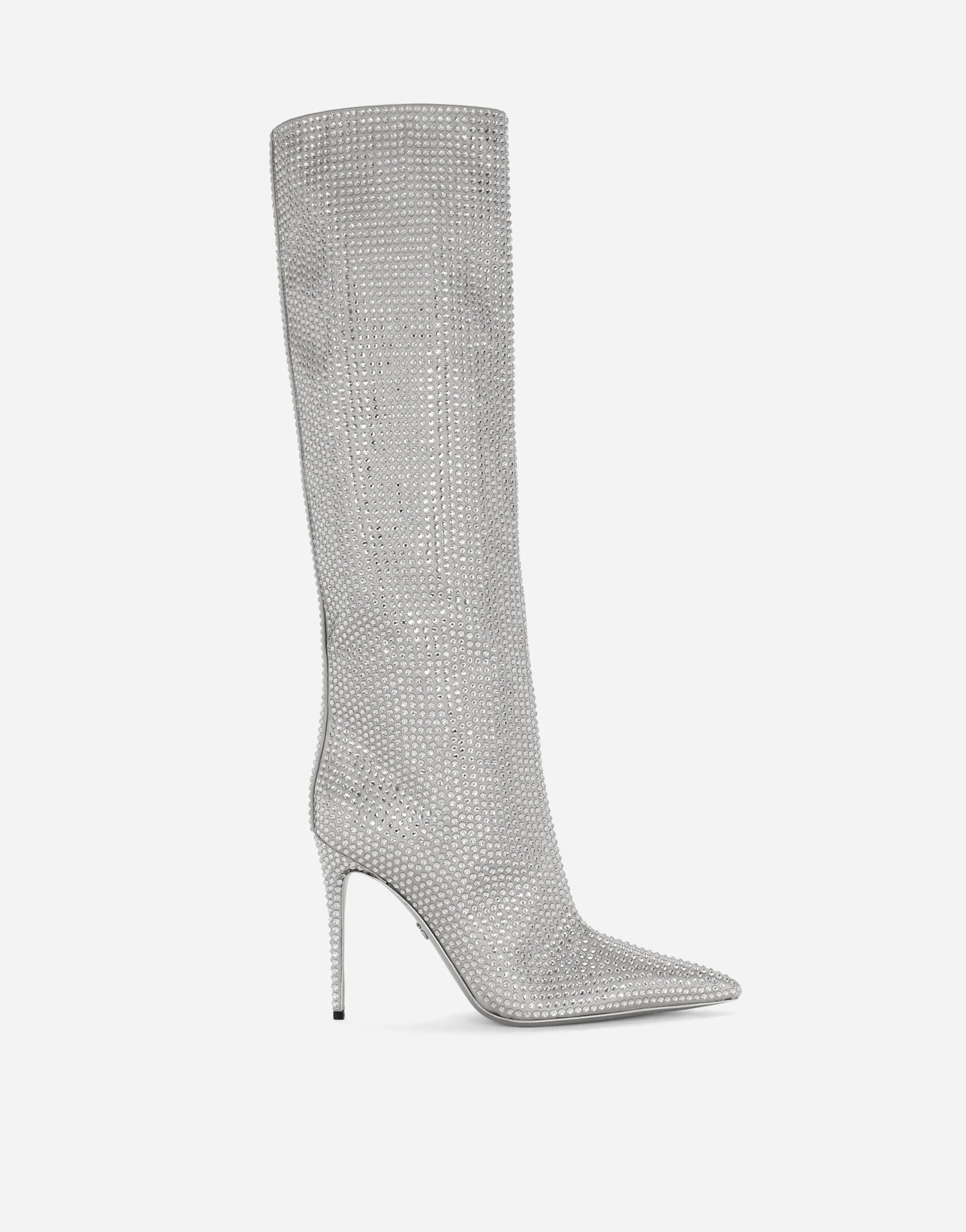 Dolce&Gabbana KIM DOLCE&GABBANA Satin boots with fusible rhinestones Black CU1067AQ513