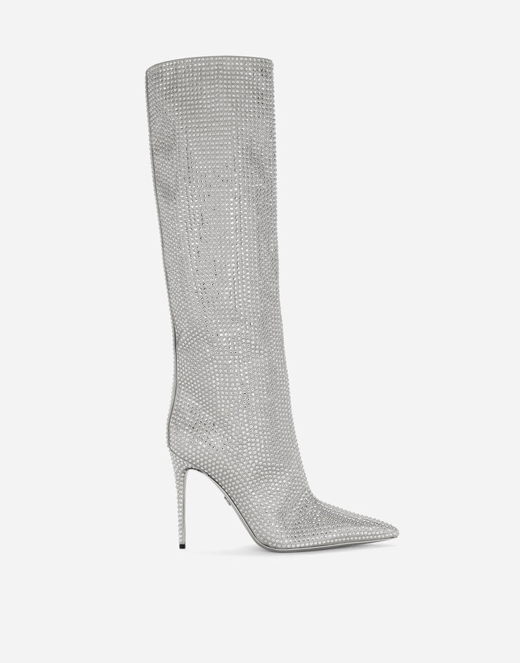 Dolce & Gabbana KIM DOLCE&GABBANA Bottes en satin avec strass thermocollants Gris CU1011AM778